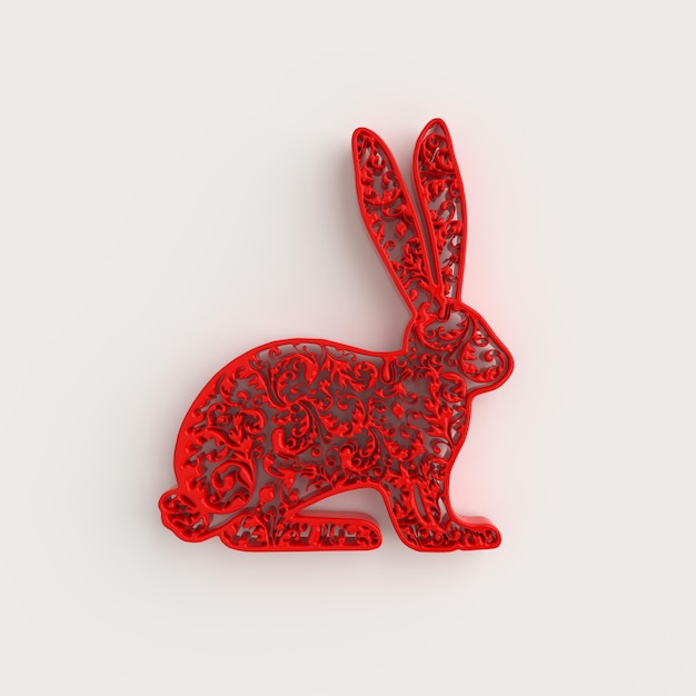 Znak zodiaku królik na białym tle Azjatycki królik ozdobny Szczęśliwego chińskiego nowego roku 2023 renderowania 3d