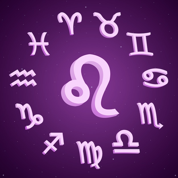 Znak zodiaku Lwa ze wszystkimi znakami wokół 3d