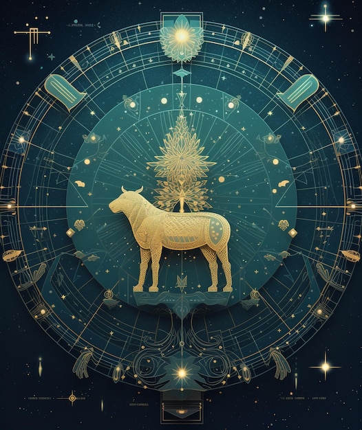 Znak zodiaku z złotą owcą przed niebieskim tłem generatywny ai