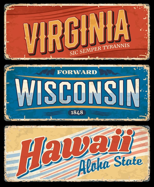 Znaki stanu USA na Hawajach, Wirginii i Wisconsin