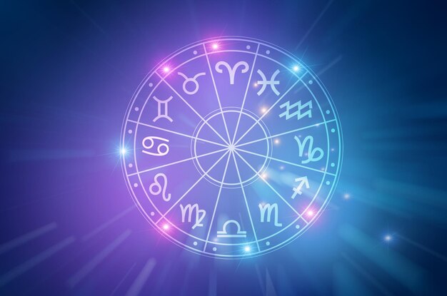 Znaki Zodiaku Wewnątrz Kręgu Horoskopu Astrologia Na Niebie Z Wieloma Gwiazdami I Księżycami Astrologia I Horoskopy