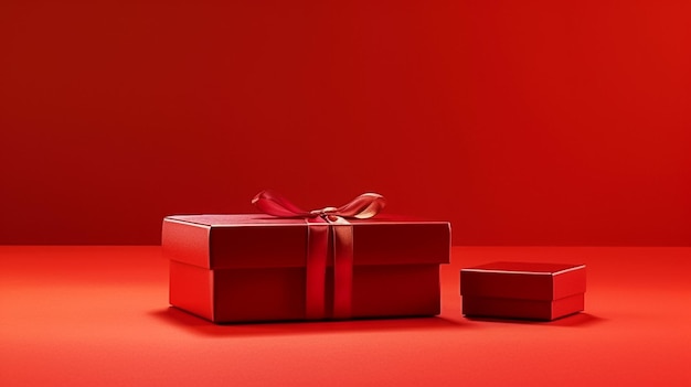 Znakomite pudełko na prezent na czerwonym tle Ai generowane