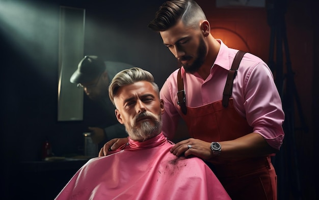 Znakomity fryzjer strzyżący włosy swojego klienta Generative AI