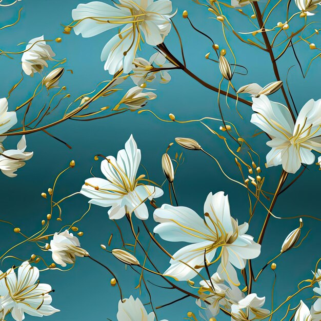 Znakomity turkusowy i biały kwiatowy wzór ze skręconymi gałęziami wyłożonymi kafelkami