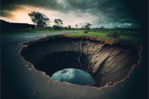 Zniszczenie katastrofy Sinkhole w mieście Generative AI