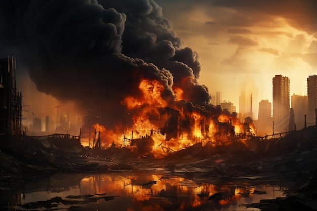 Zniszczenie miasta przez ogień i eksplozję Generacyjna AI
