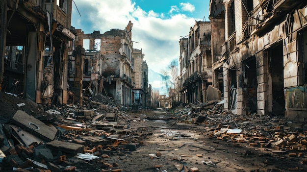 Zniszczone miasto z powodu wojny Wojna na Ukrainie niszczy konsekwencje wojny