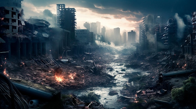Zniszczone miasto zniszczonej wojny Generatywna sztuczna inteligencja