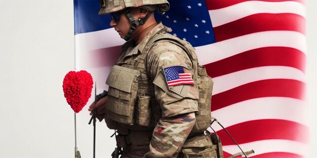 Żołnierz trzymający flagę