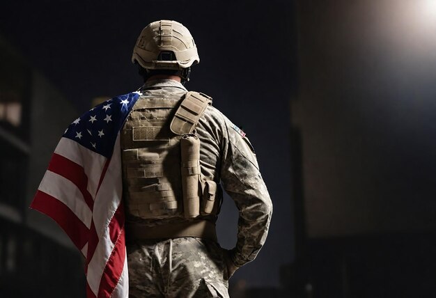 Zdjęcie Żołnierz w mundurze z amerykańską flagą.