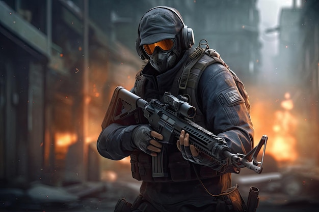 Żołnierz w scenie z gry Call of Duty