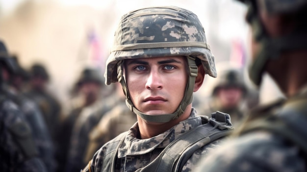 Żołnierz w wojskowym sprzęcie bojowym patriotyzm ochrona wojna gotowa koncepcja