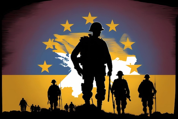 Zdjęcie Żołnierze na tle flagi europejskiej
