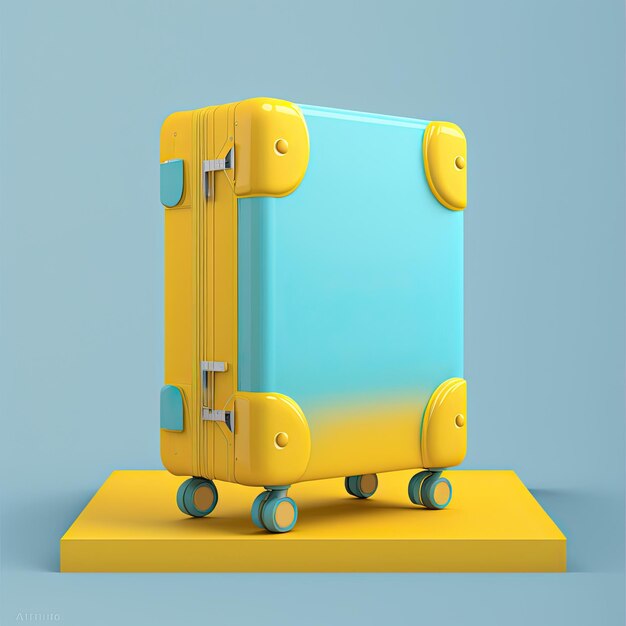 Żółta i niebieska walizka z napisem "na niej"