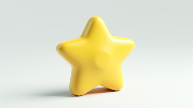 Żółta ikona gwiazdy, starannie wykonana w 3D, wyróżnia się na czystym białym tle, idealnie nadaje się do dodawania odrobiny geniuszu do projektów.