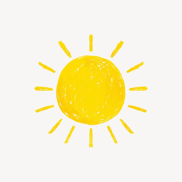 Żółta ikona słońca urocza ilustracja ołówkiem