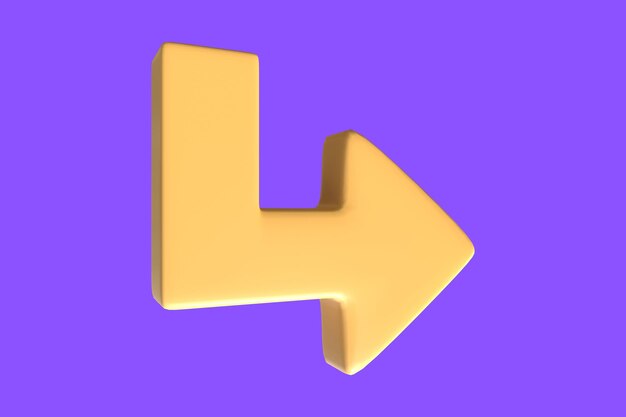 Żółta ikona strzałki 3D z fioletowym tłem 25