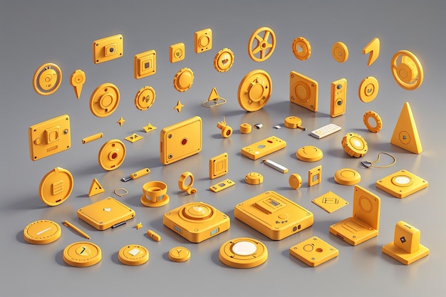 żółta ikona ui zestaw renderowanie 3D