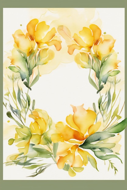 Żółta ramka kwiatowa z napisem wiosna.