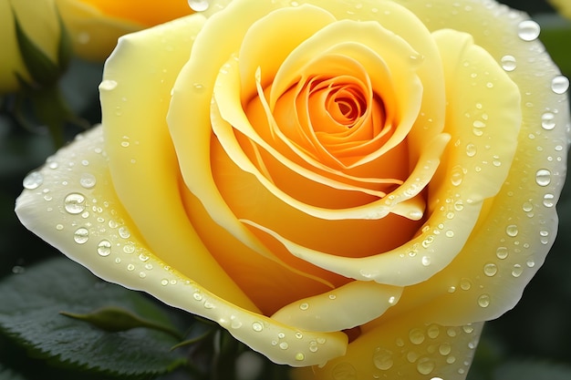Żółta róża z kropelkami wody