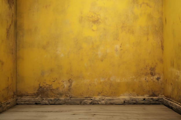 Żółta ściana z brudną podłogą i brudną podłogą