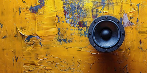 Zdjęcie Żółta ściana z czarnym głośnikiem