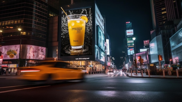 Żółta taksówka jadąca ulicą obok wysokich budynków generatywny obraz ai