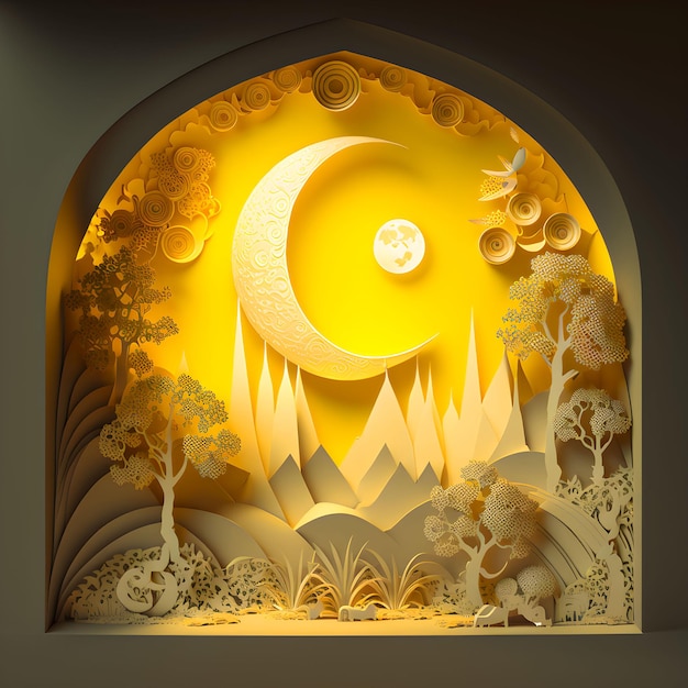 Żółta wycinanka Ramadan Kareem