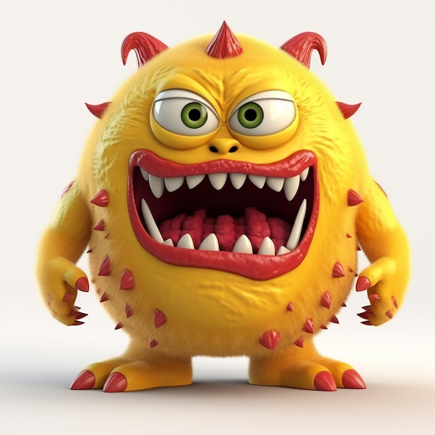 Żółta zabawna postać potwora z gniewnym wyrażeniem 3d ilustracja ai generatywna