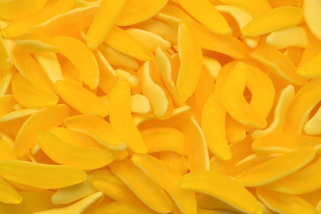 Żółte gumowe cukierki bananowe Widok z góry Cukierki galaretkowe