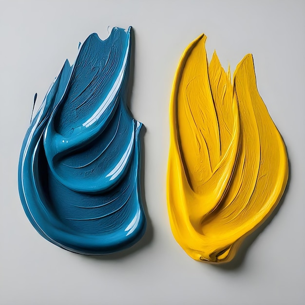 Zdjęcie Żółte i niebieskie farby olejowe na białym tle