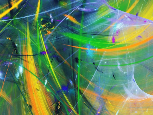 Zdjęcie Żółte i zielone abstrakcyjne tło fraktalne ilustracja renderingu 3d
