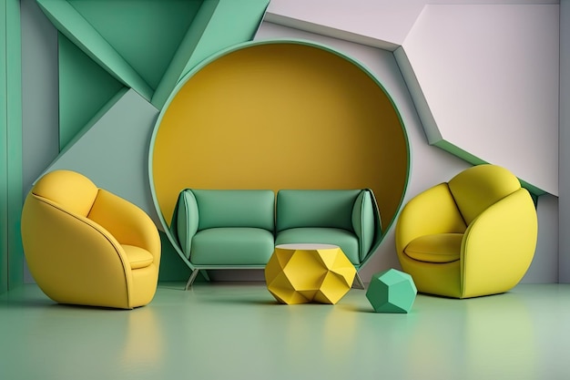 Żółte i zielone krzesła sofa fotel wolne geometrie tła