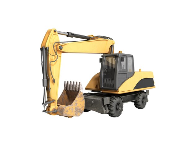 Żółte koła Bulldozer 3d render na białym bez cienia