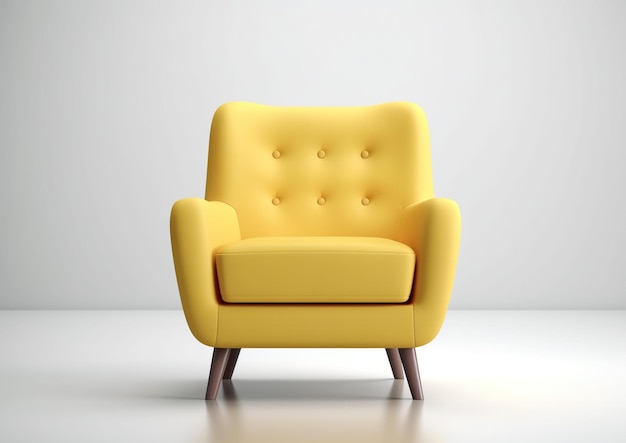 Żółte krzesło na białym tle miękki fotel czyste, jasne, niekończące się tło