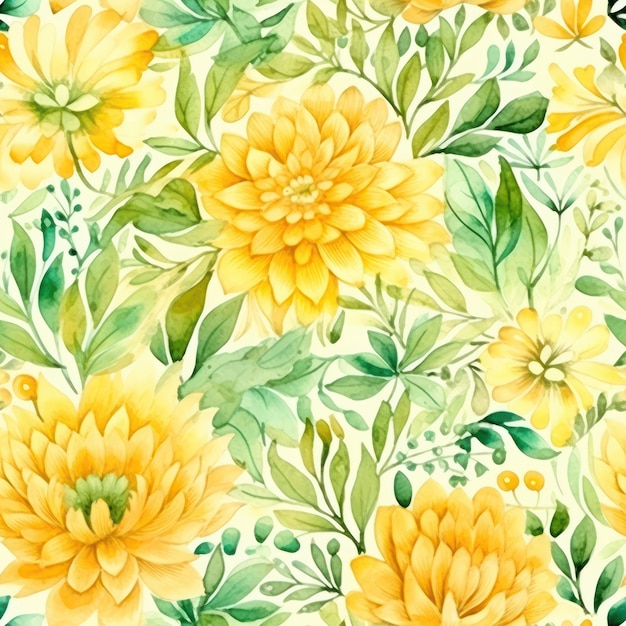żółte kwiaty akwarela bezszwowe wzór