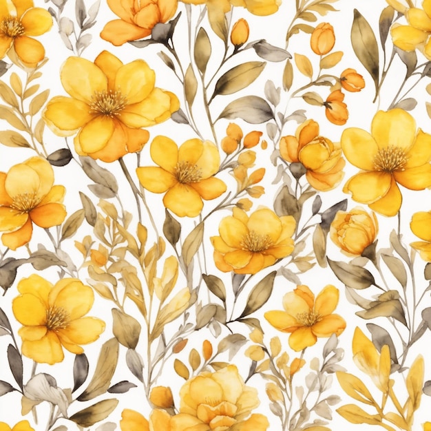 Żółte kwiaty akwarela bezszwowe wzory