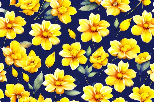 Żółte kwiaty akwarela bezszwowe wzory
