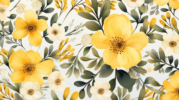 Żółte kwiaty akwarelowy bezszwowy wzór