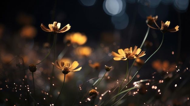 żółte kwiaty w ciemności