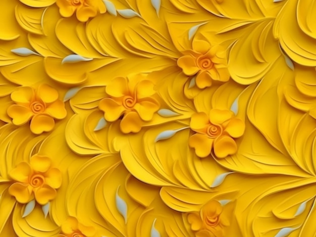 Żółte papierowe kwiaty są ułożone we wzór na żółtym tle generatywnym ai