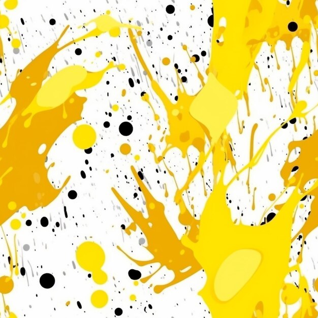 Żółte plamy farby na białym tle z czarnymi kropkami generatywne ai