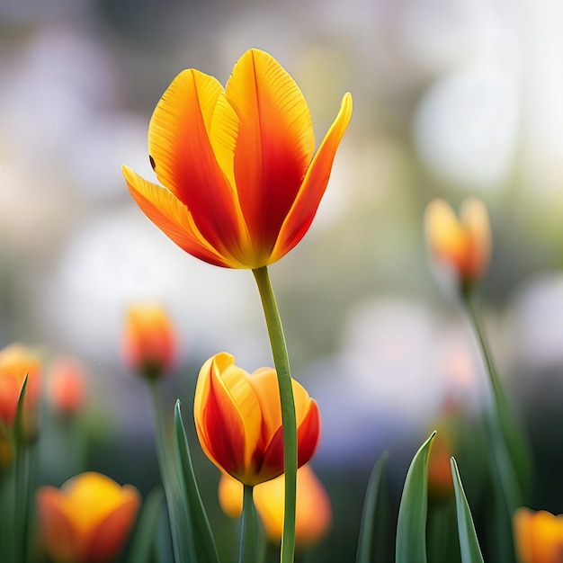 Żółte pomarańczowe tło kwiatu tulipana stworzone za pomocą generatywnej technologii AI