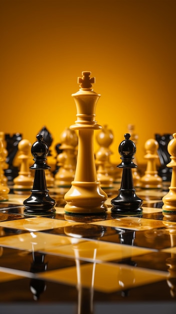 Żółte tło podkreśla obecność figur szachowych i pionowej tapety mobilnej