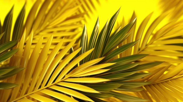 Żółte tło z liśćmi palmowymi i napisem palma