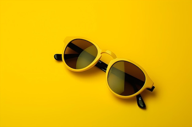 Żółte tło z parą okularów przeciwsłonecznych z napisem „okulary przeciwsłoneczne”.