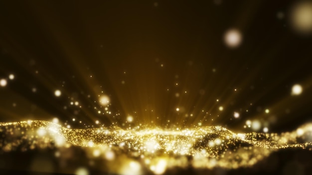 Zdjęcie Żółte złoto promień światła połysk blask cząstek abstrakcyjne tło