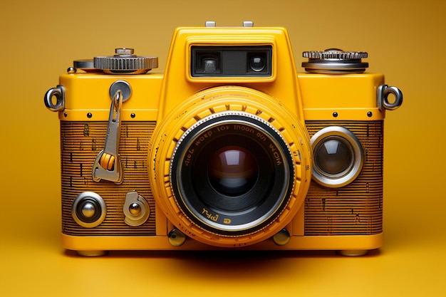 Żółty aparat z obiektywem