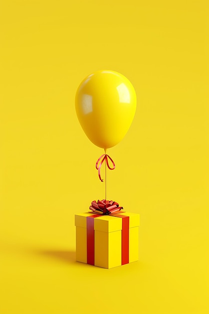Żółty balon na pudełku podarunkowym