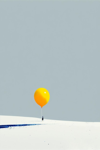Żółty balon siedzi na szczycie pokrytego śniegiem zbocza generatywnego ai